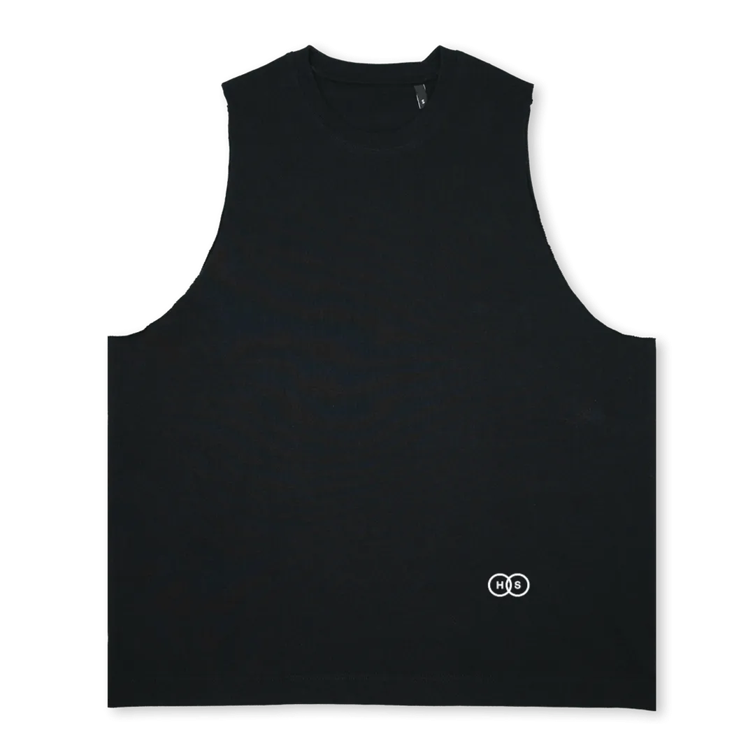 TANKWHITEBLACKBNS Deep Black Oversized Vest.