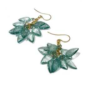 Teal Leaf Cluster Drop Earrings