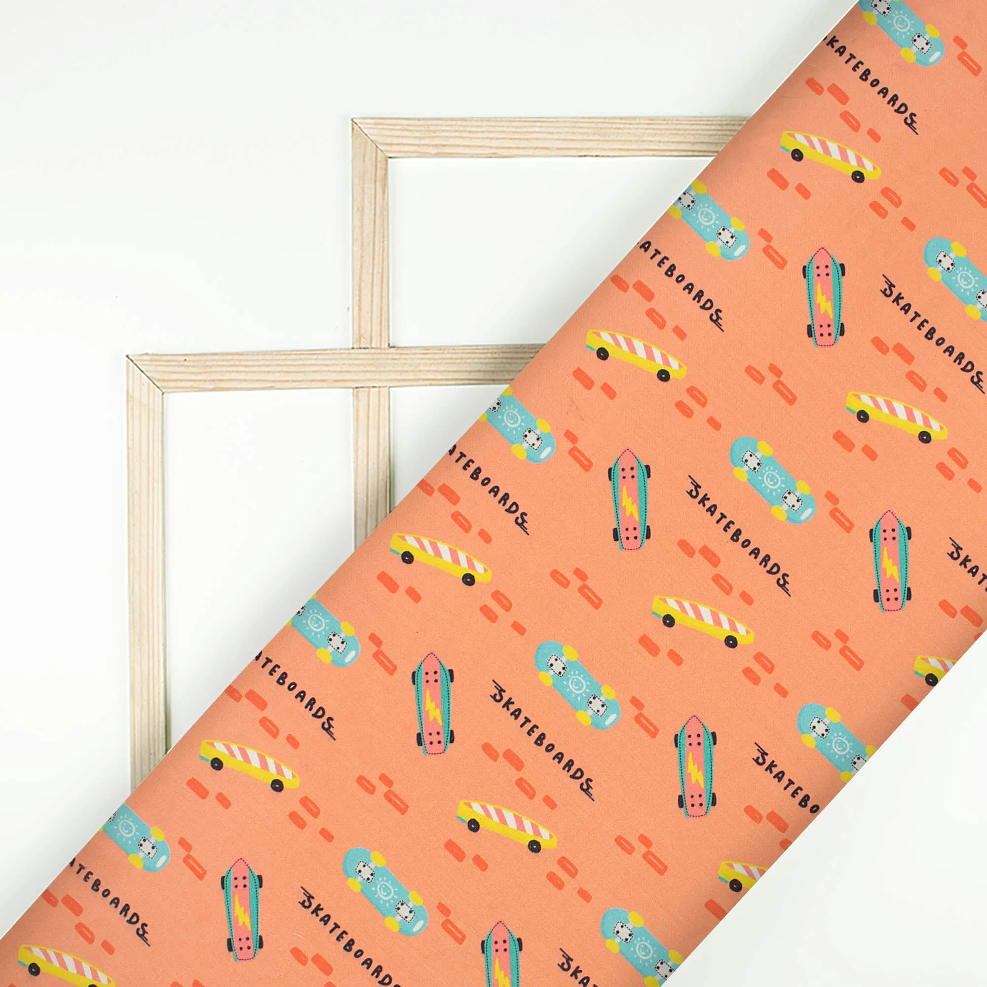 Trendy Skateboard Kids Print Poly Glazed Cotton Fabric