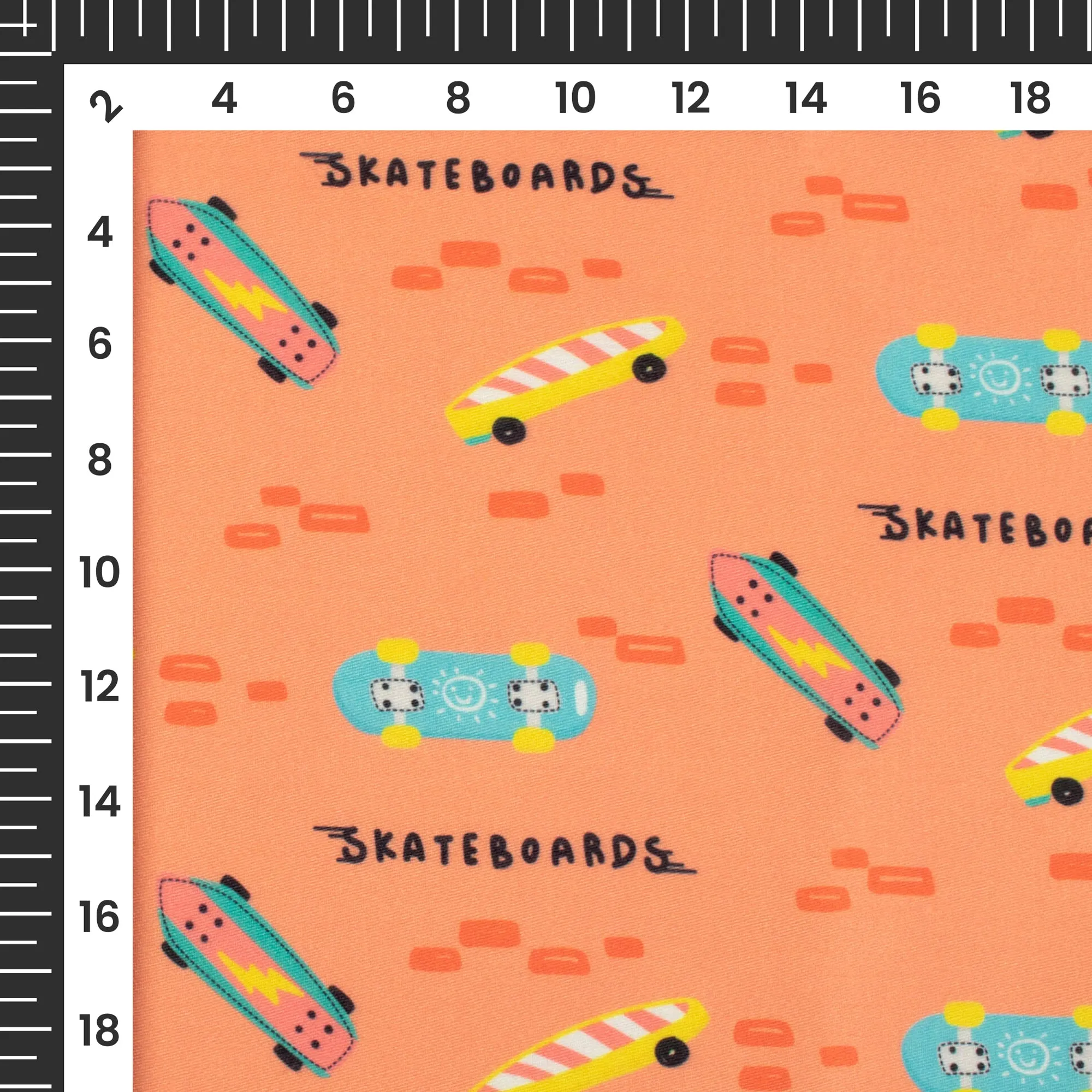 Trendy Skateboard Kids Print Poly Glazed Cotton Fabric