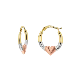 Tri-Color Puff Heart Hoop Earrings