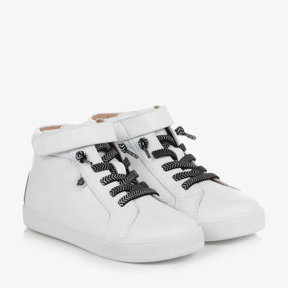 White Leather Smiling Face Trainers