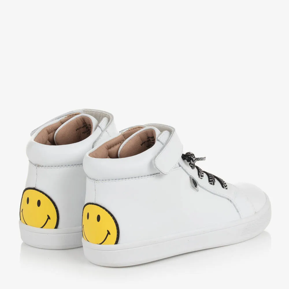 White Leather Smiling Face Trainers