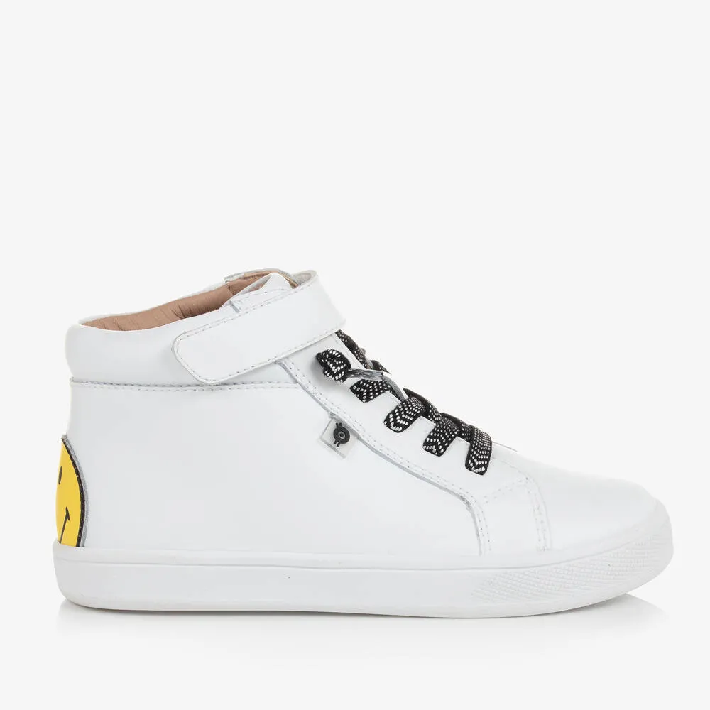 White Leather Smiling Face Trainers