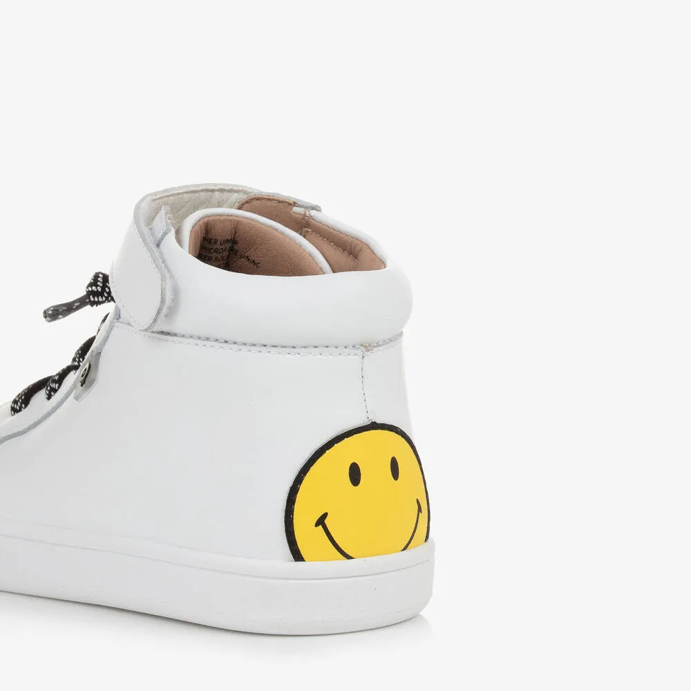 White Leather Smiling Face Trainers