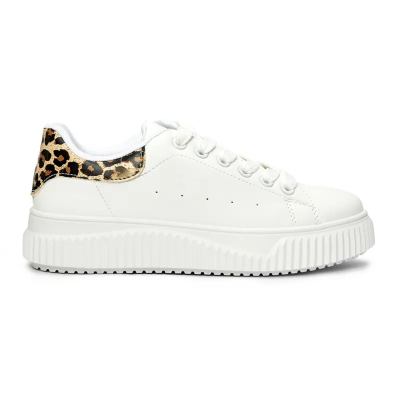 White women's sneakers with a leopard print element